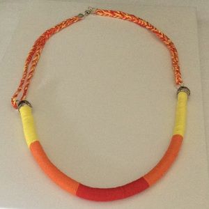 Handmade Necklace w/ yarn in red, orange & yellow